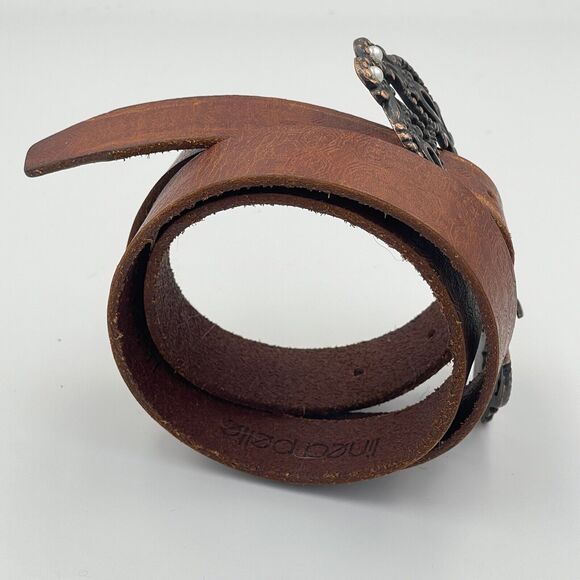 💥BOGO💥 LINEA PELLE Brown Leather Belt. 7/8" Western Antiqued Buckle Hand Made - Picture 5 of 8